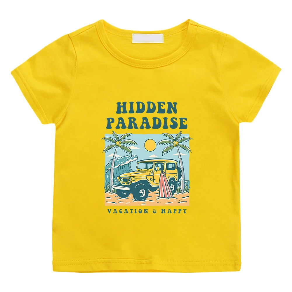 Paradise Vacation Happy T-Shirt Summer Beach Sunset Graphic Printing Tee-Shirt 100% Cotone Ragazzi E Ragazze Bambini Tshirt Soft