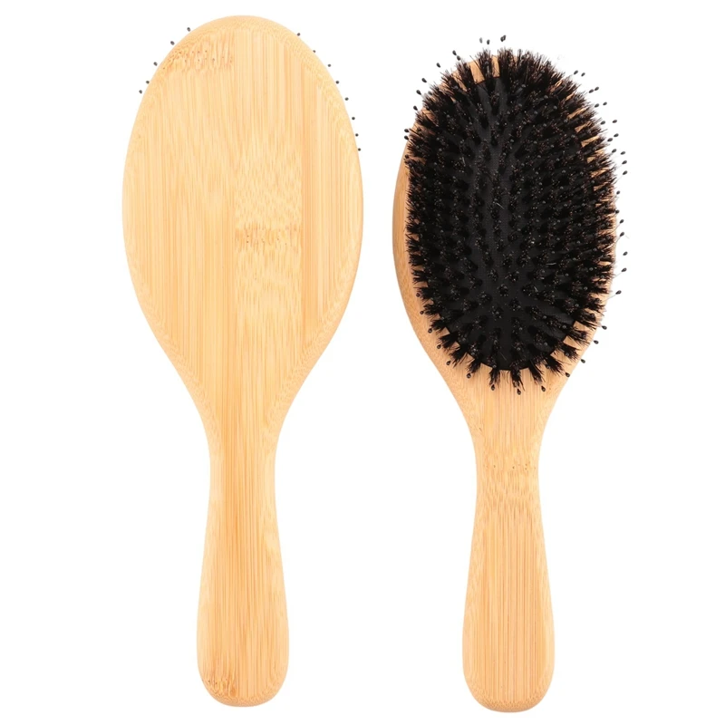 

2 Pcs Khaki Comb Bamboo Comb With Nylon Pins Bamboo Paddle Detangler Brush Detangling Adding Shine Brushes Daily