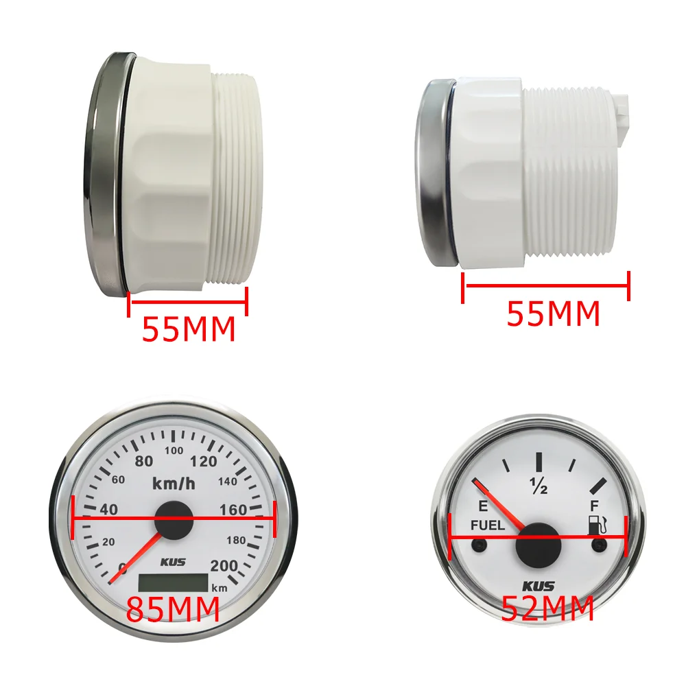 KUS 6 Gauge Set 85mm 0-200kmh GPS Speedometer Tachometer + 52mm Water Temp Oil Pressure Fuel Level Meter Voltmeter for Car Boat