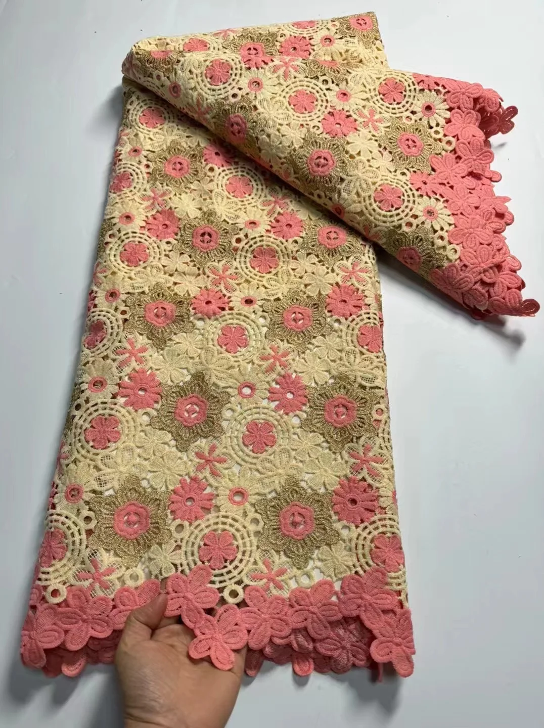 2024 African Nigerian Cord Lace Fabric Yards Latest Laces High