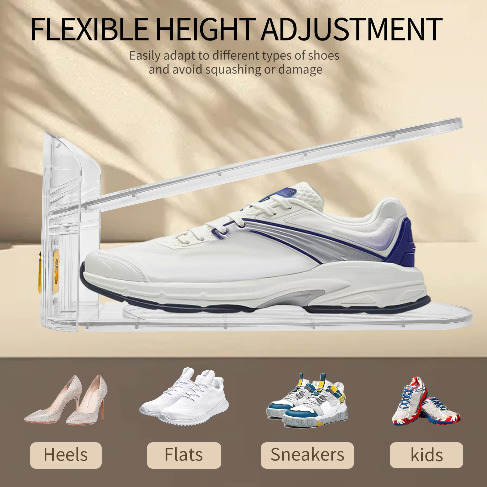 6/8Pcs 2-Layer Adjustable Shoe Rack Clear Footwear Support Slot Space Saving Shoe Storage Stand For Closet Shoebox Organizer