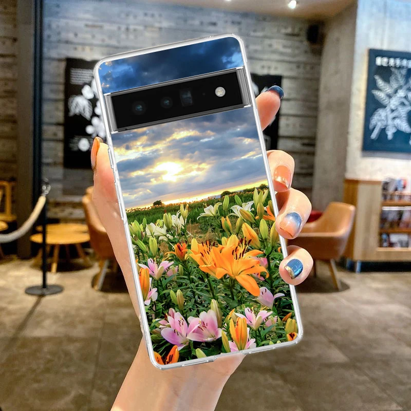 Clear Phone Case with Realistic Lily Flower Print - Soft Cover