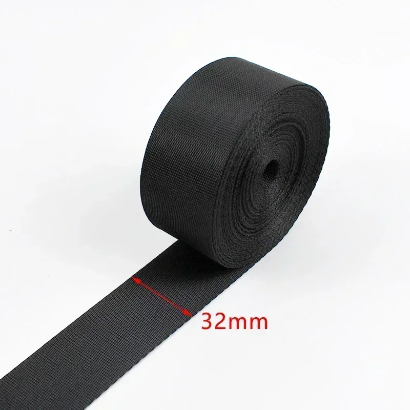 Durable Black Nylon Webbing Strap - Versatile 10m x 10-100mm Roll for DIY Projects & Accessories