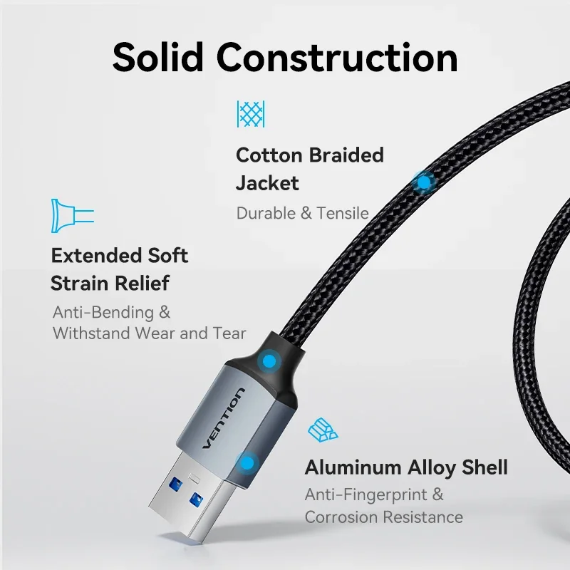 Vention USB to USB 3.0 익스텐션 케이블, A 타입 수-수 USB 연장기, 라디에이터 하드 디스크 TV 박스용, USB 3.0 케이블 익스텐션
