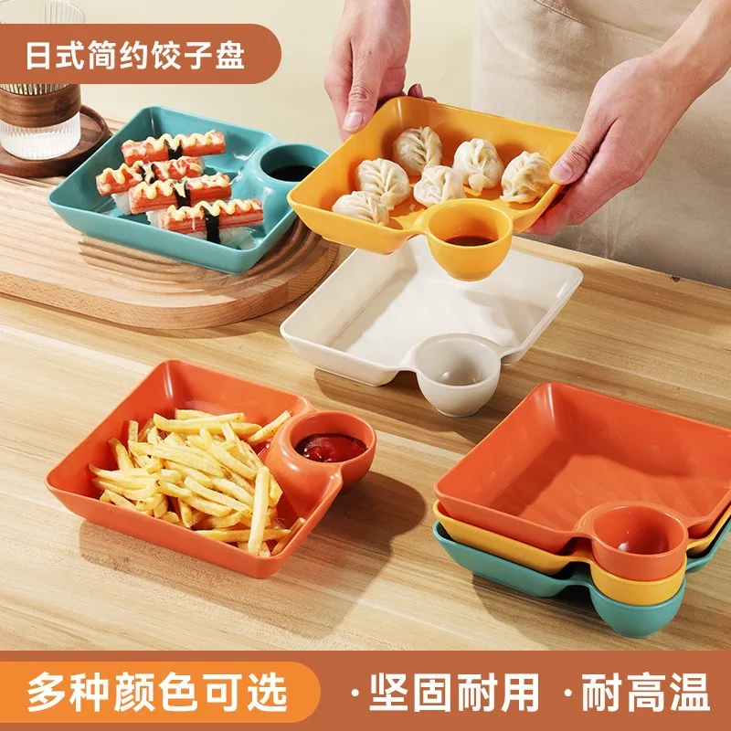 New 2/1Pc Square Dumpling Plate with Vinegar Space Snack Platter Creative Separated Divided Tray Tableware Christmas Tableware