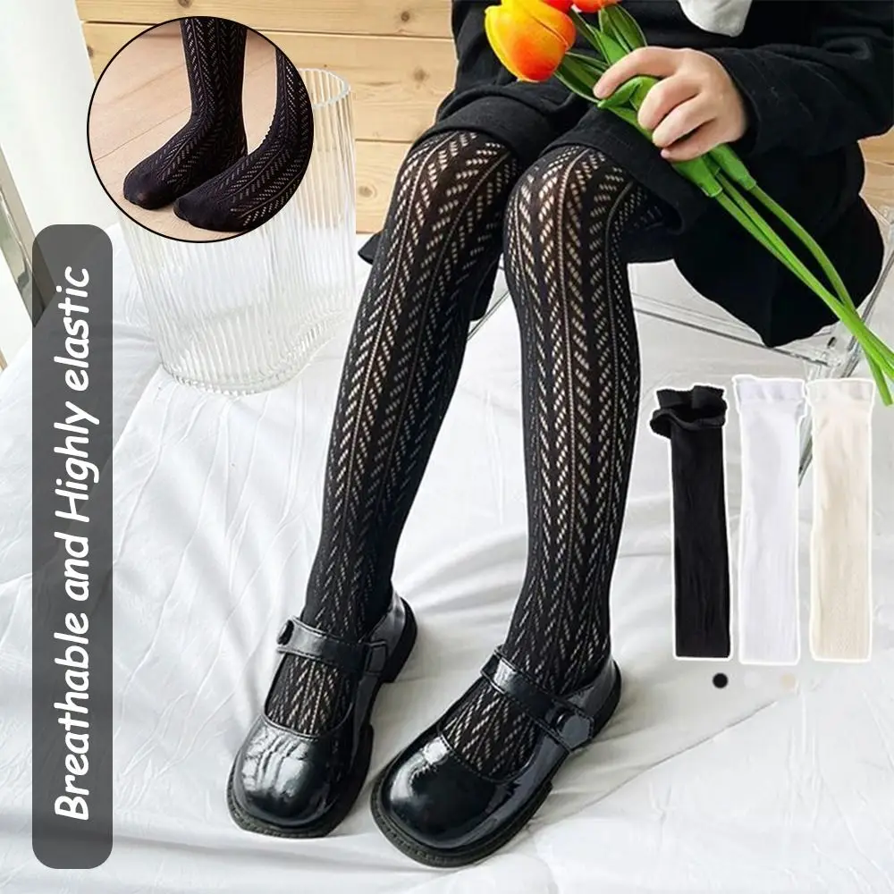 New Pure Cotton Girls Tights Breathable Mesh White Black Girls Stocking Toddler Leggings Summer