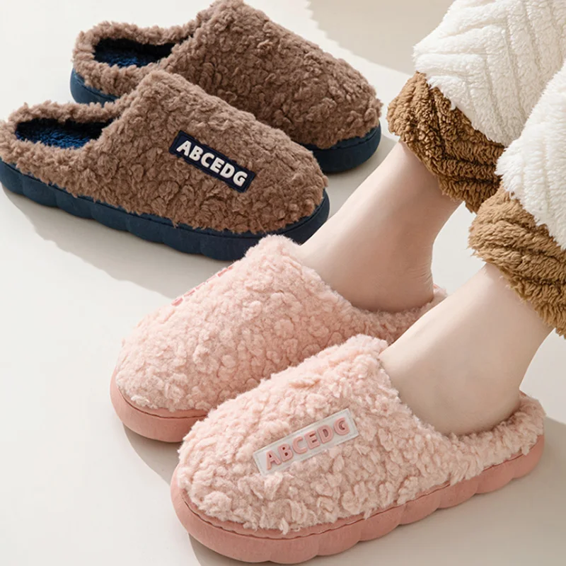 Thick Sole Home Indoor Outside Men And Women Couples Winter Household Warm Fluffy Slippers Fashion Plush Cotton Shoes Ladies 6