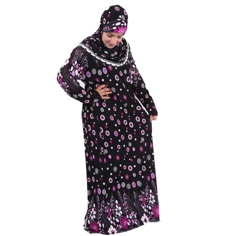 2024 New Muslim Hijab Clothes Women Printed Robe Arab Dubai Kaftan Turkey Long Sleeve Prayer Maxi Dress Islamic Abaya Robe