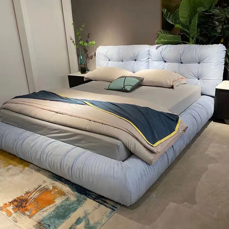 Modern minimalist cloud fabric bed master bedroom double bed villa large flat floor matte velvet king