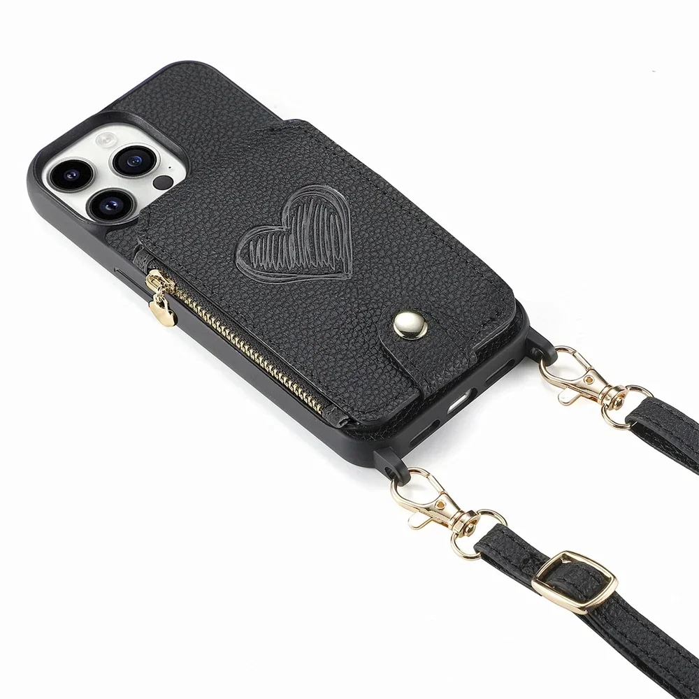 Crossbody Leather Wallet Phone Case with Magnetic Card Holder and Zipper