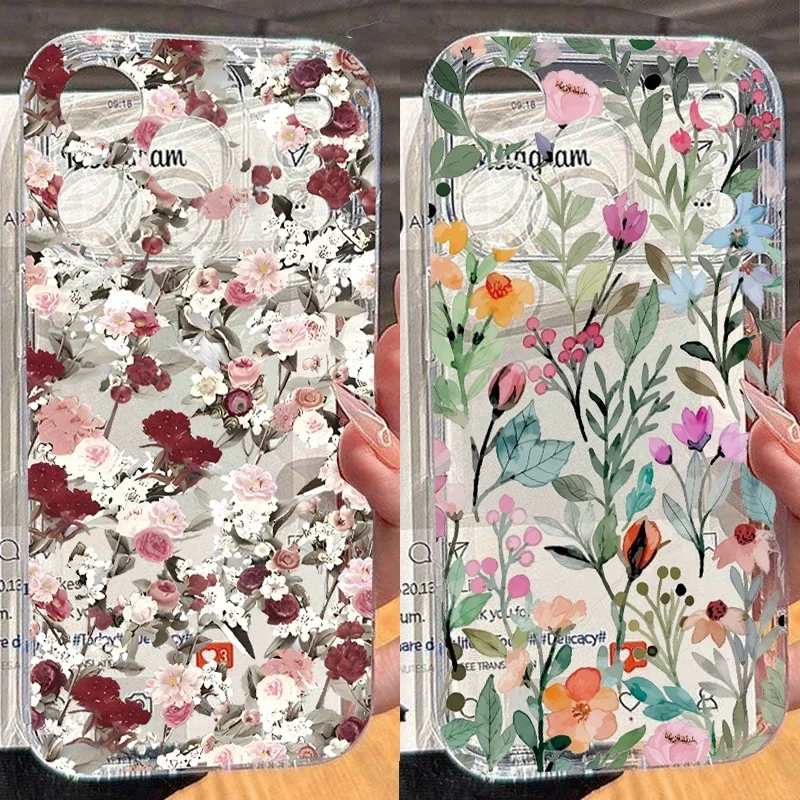 Elegant Clear Floral TPU Phone Case with Leaf Design