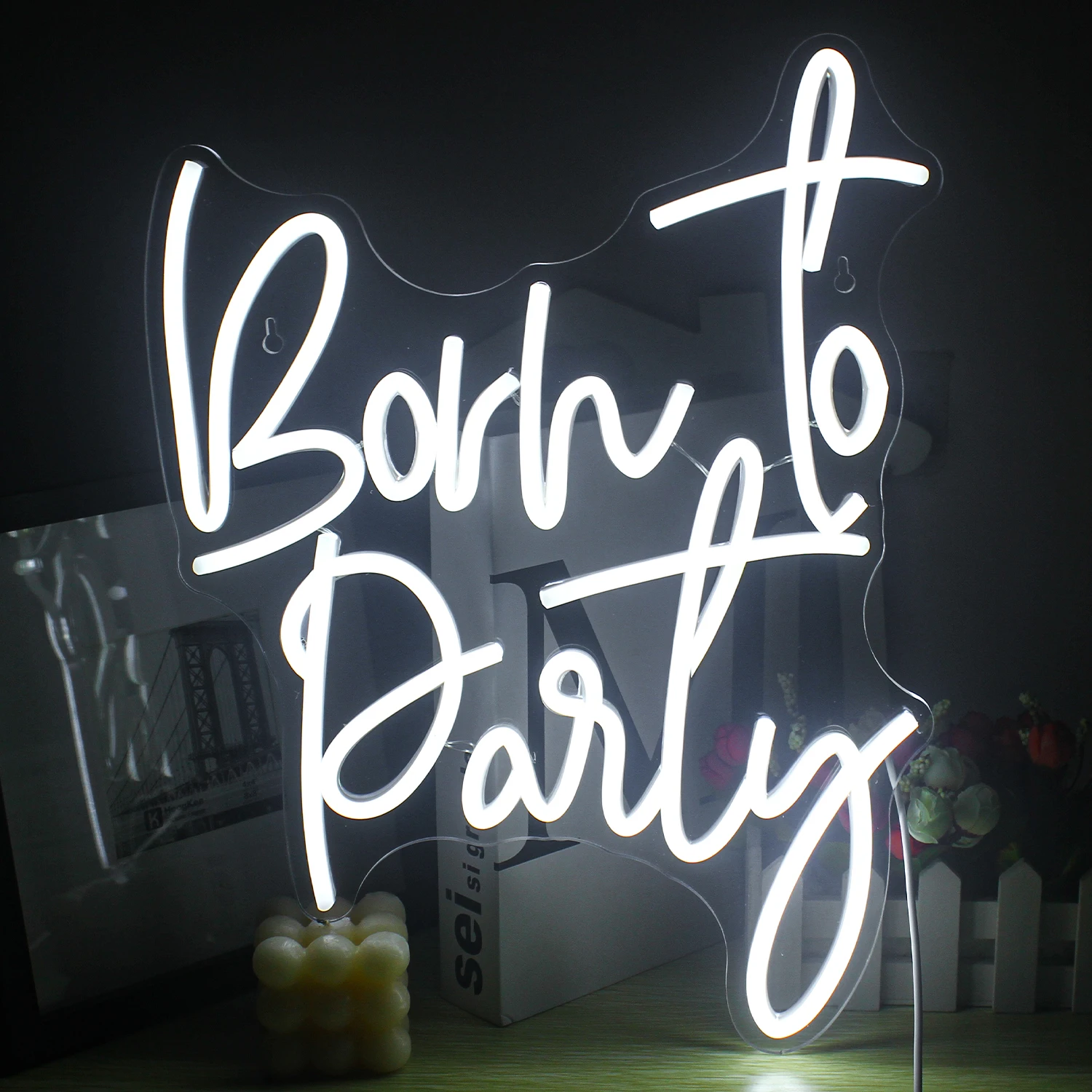 Borh to Party Neon Sign Custom Lamps LED Acrylic Transparent Wedding Bar Room Club Bedroom Atmosphere Wall Decorative Lights neon sign oh baby transparent acrylic led nights lighting sign party family bedroom baby room good atmosphere light