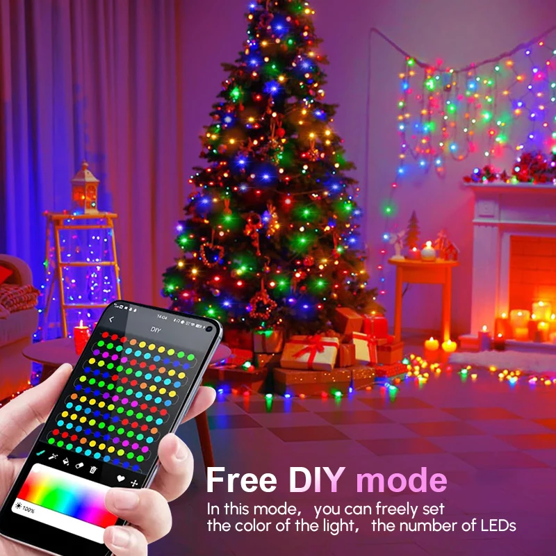 Guirlande lumineuse LED connectée RGBIC, Bluetooth, USB, contrôle via  application, décoration d'arbre de noël, lumières féeriques d'extérieur,  étanche - AliExpress