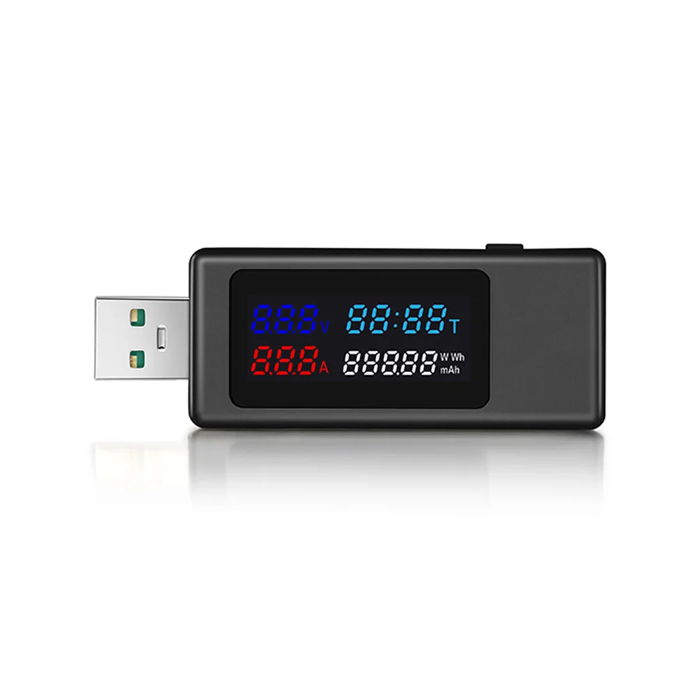 

6 in 1 USB Tester DC4-30V IPS Display Digital Voltage Power Timing Capacity Meter Detector for Current, Voltage,Black