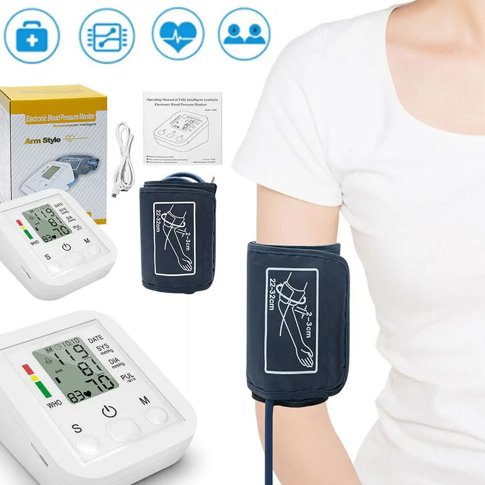 USB Digital Arm Blood Pressure Test Kit Cuff Sensor Monitor BP Automatic Pressure Tonometer Tensiometer Heart Rate Pulse Meter