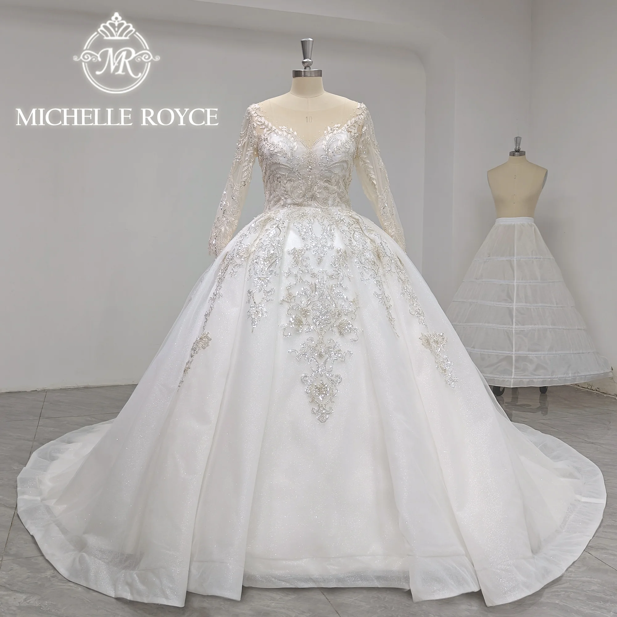 

Michelle Royce Long Sleeve Ball Gown Wedding Dress Real photos 2024 Sweetheart Embroidery Luxury Wedding Gown Vestidos De Novia