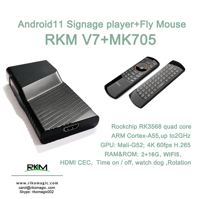 

Android11.0 TV Box RKM V7 Mini PC RK3568 4K Quad Core H.265 Digital Signage Media Player+Fly Mouse MK705