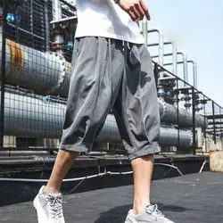 Elegant Fashion Harajuku Slim Fit Male Clothes Loose Ice Shreds Casual Harlan Pants Solid Pockets Sport All Match Cropped Pants