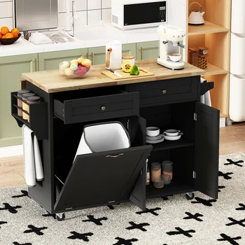 Rolling Kitchen Island with Trash Cabinet 1
