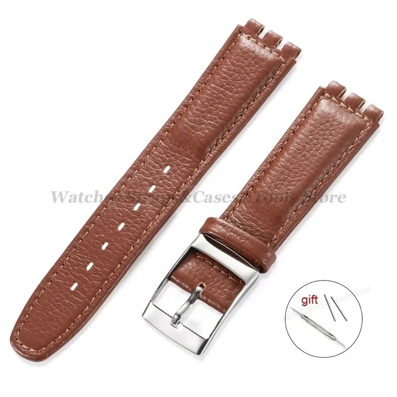 Lychee Leather Watch Band With Metal Buckle - Genuine 17mm Cowhide Strap