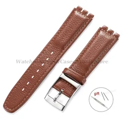 Lychee Leather Watch Band With Metal Buckle - Genuine 17mm Cowhide Strap - Black Buckle (Brown)