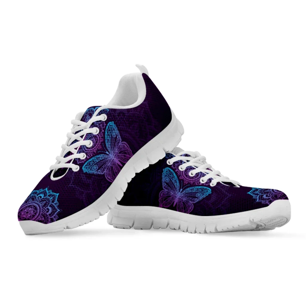 Purple Bohemian Mandala Flower Design Lightweight Outdoor Shoes Butterfly Pattern Comfortable Platform Sneakers