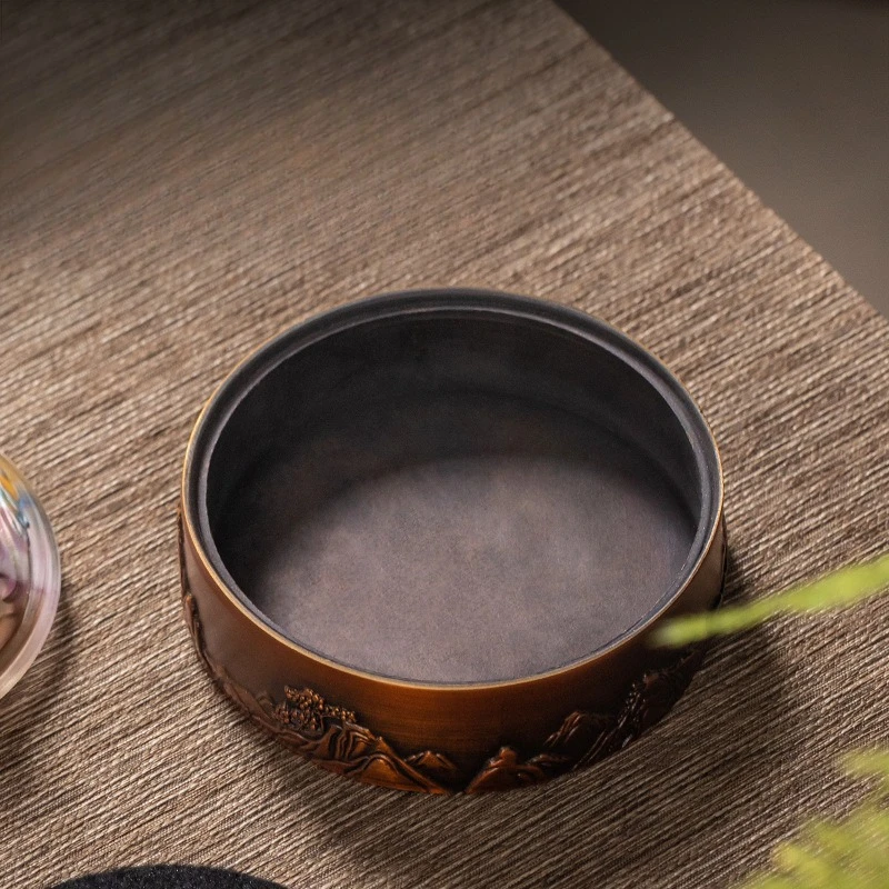 Chinese Vintage Incense Burner Glazed Cover Copper Disc Incense Burner Playing Incense Seal Script Household Indoor Ornaments