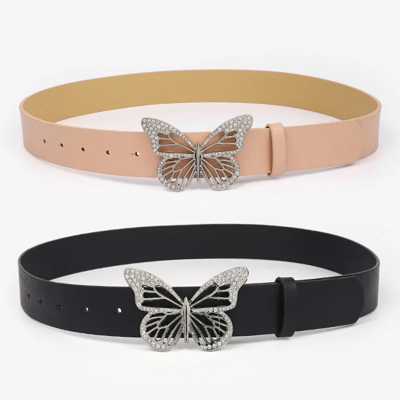 

New Diamond Butterfly Snap Buckle Belt Simple and Versatile Dress Jeans Waist Belts for Women Belt Clothing Accessories