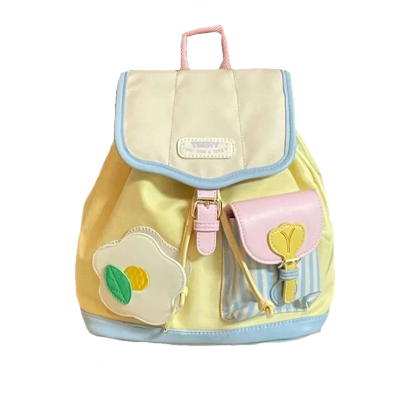 Mini backpack color matching women fashion leisure light compact unique and largecapacity invisible zipper drawstring flip cover