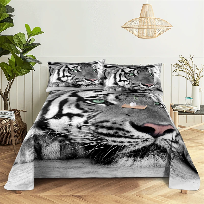 

Tiger, Animal 0.9/1.2/1.5/1.8/2.0m Digital Printing Polyester Bed Flat Sheet With Pillowcase Print Bedding Set