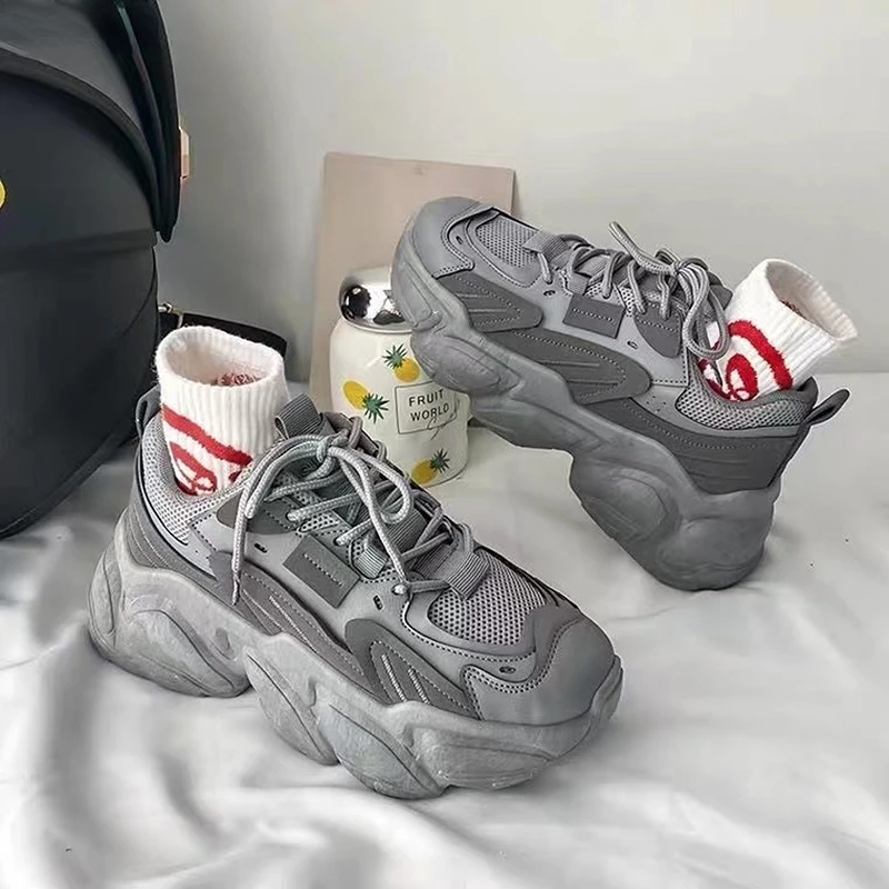 

Women's Chunky Sneakers Thick Bottom Platform Vulcanize Women Shoes Fashion Casual Lace Up Running Shoes Woman Female 2023