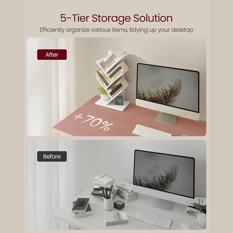 5-Tier Book Shelf display stand Stable Bookcase Shelf Storage cabinet Large Round Rotating bookcase Removable Book shelf On Desk
