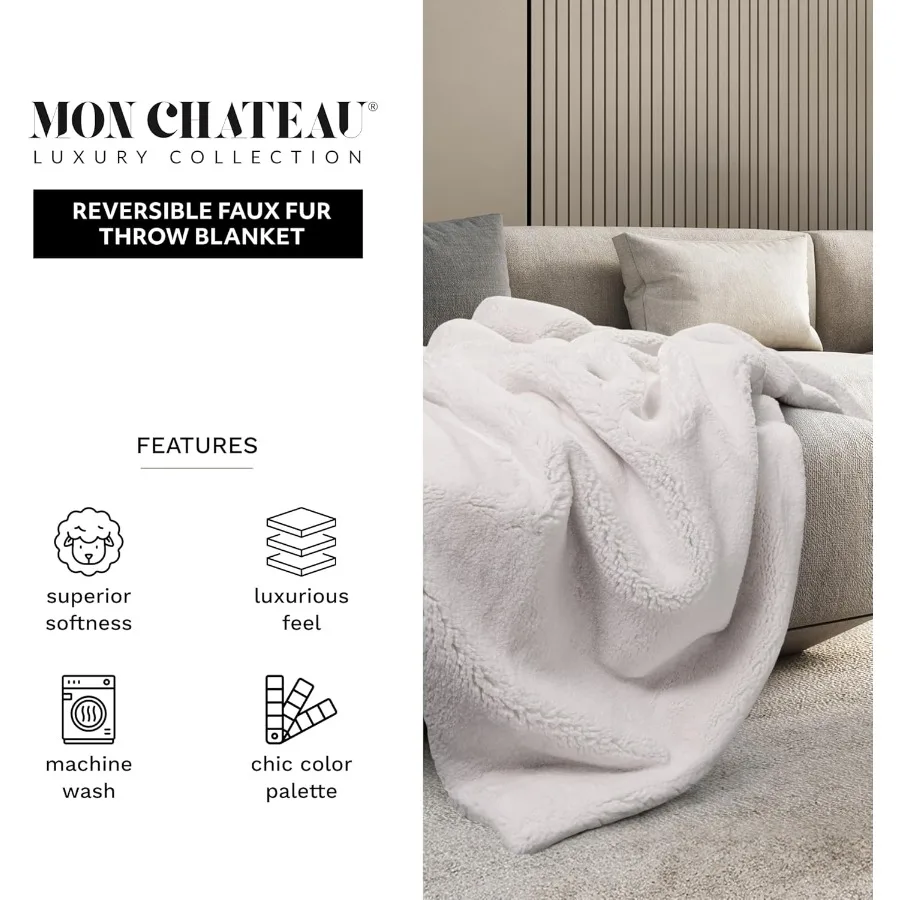 Luxury Ultimate Plush Faux Fur Throw with 6cm Foldover for Couch Sofa or Bed Ultra Soft Blanket for Sleeping Relaxation or Eleg