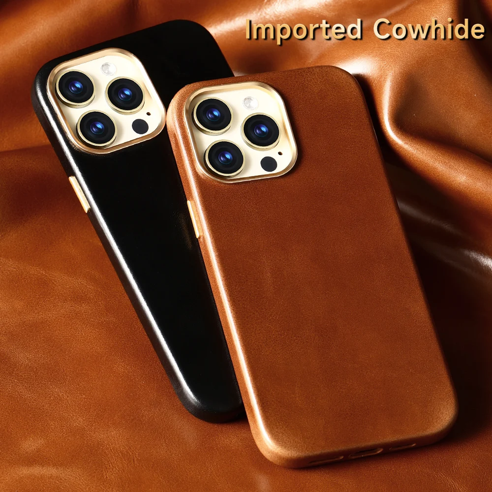LANGSIDI Retro High Quality Genuine leather Magnetic case For Iphone 14 13 12 pro max 14pro 14 plus Luxury Magsafe case