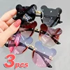 3Pcs Kids Children Sunglasses UV400 Outdoor Anti-Glare Sun Glassess Rimless Casual Bear Shape Boy Girl Eyewear 1