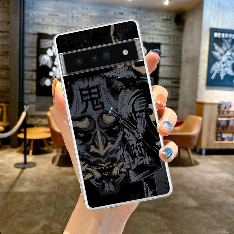Clear Phone Case with Samurai Ghost Face Design - Soft TPU Cover