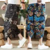 Harajuku Summer Loose Calf Length Casual Pants Men Wide Leg Cotton Linen Printing Baggy Pants Oversize Men's Trousers 2