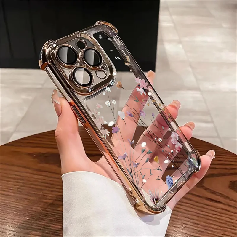 Elegant Retro Lily Flower Plating Protective Phone Case