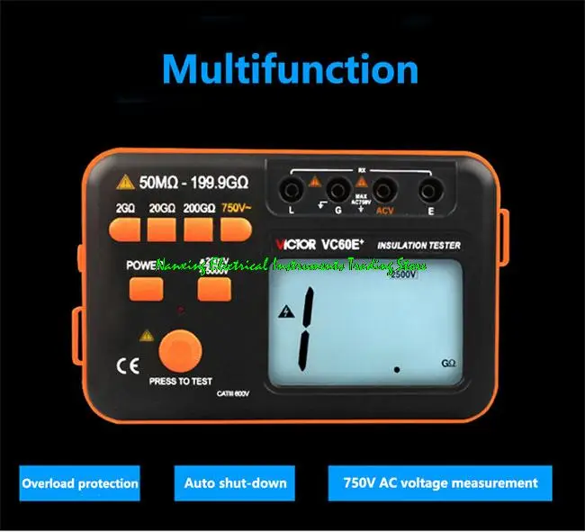 VC60B+ Digital Insulation Resistance Tester Digital Megohmmeter 250V/500V/1000V resistance tester