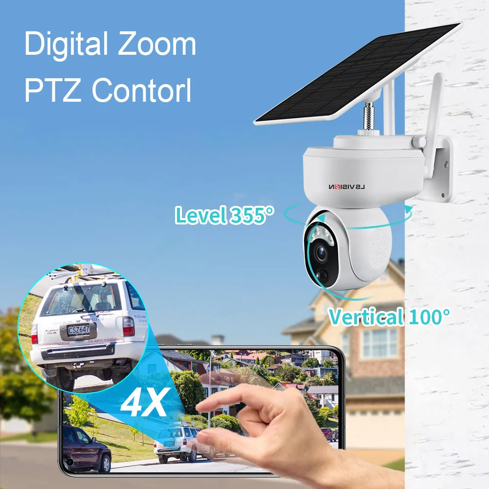 LSVISION Solar Camera Beveiliging Surveillance 1080P 4MP WiFi Camera 4G Sim-kaart Outdoor Lange Standby CCTV Video Monitoring Mobiele Smart Home Tweerichtings spraakinbraakalarm zonnepaneel kleur nachtzicht