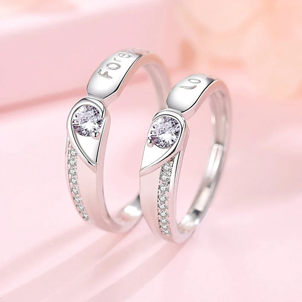 Sweet Hollow Heart Shape Lovers Couple Rings Silver Color Women Men Lovers Wedding Jewelry Engagement Gifts