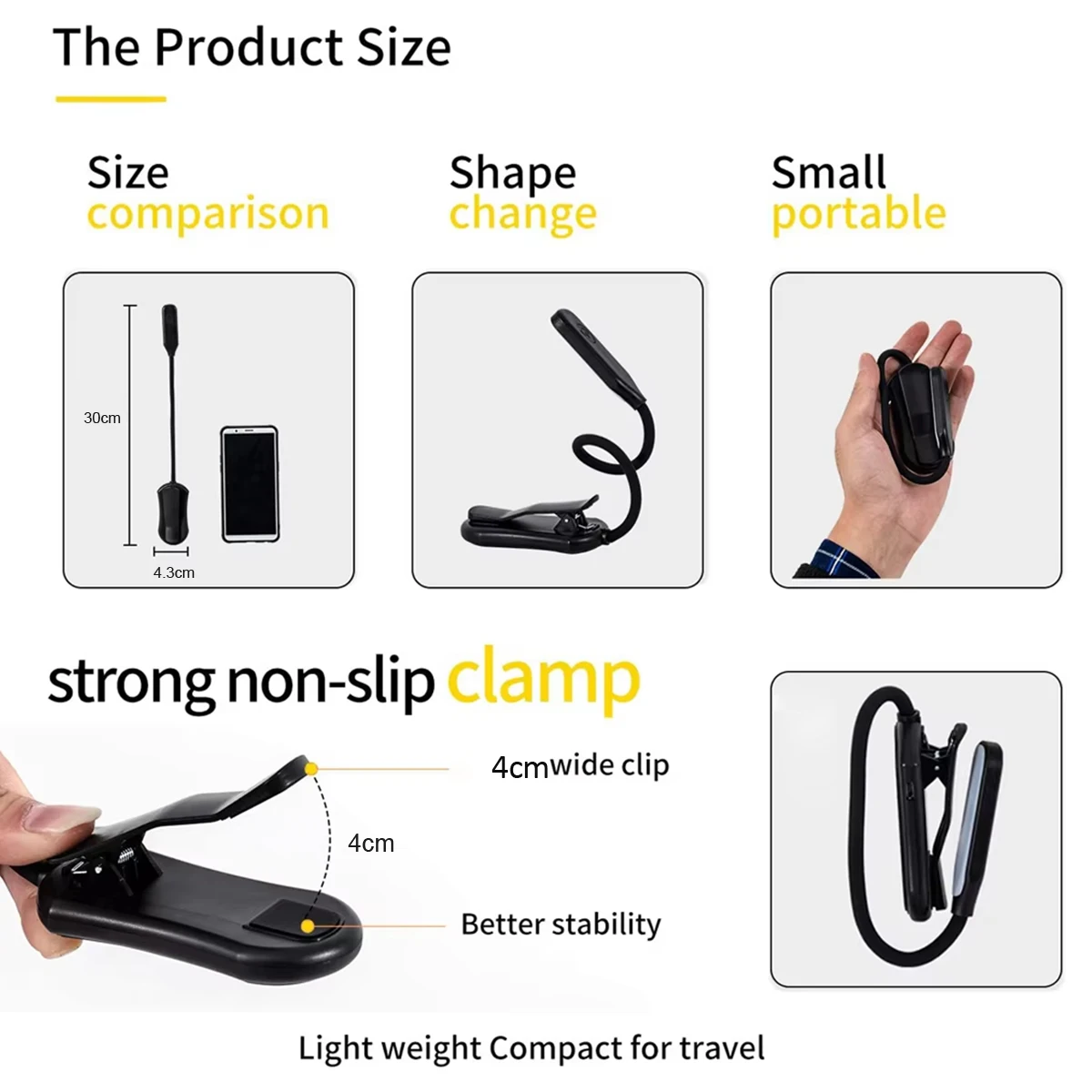 Usb Rechargeable Reading Light 3-level 7 Led Lamp Cold White Working Dimmable Dc-5v Energy/saving Bulbs Eye Protection Clip Book