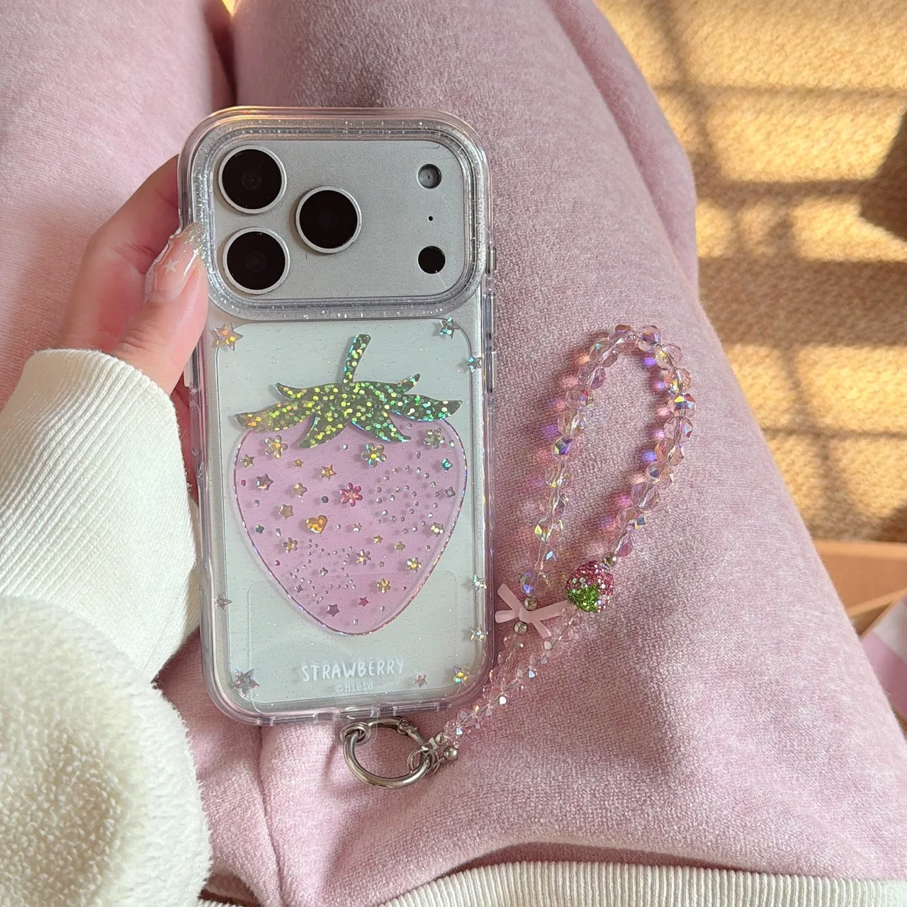 Strawberry Glitter Diamond Pink Transparent Phone Case