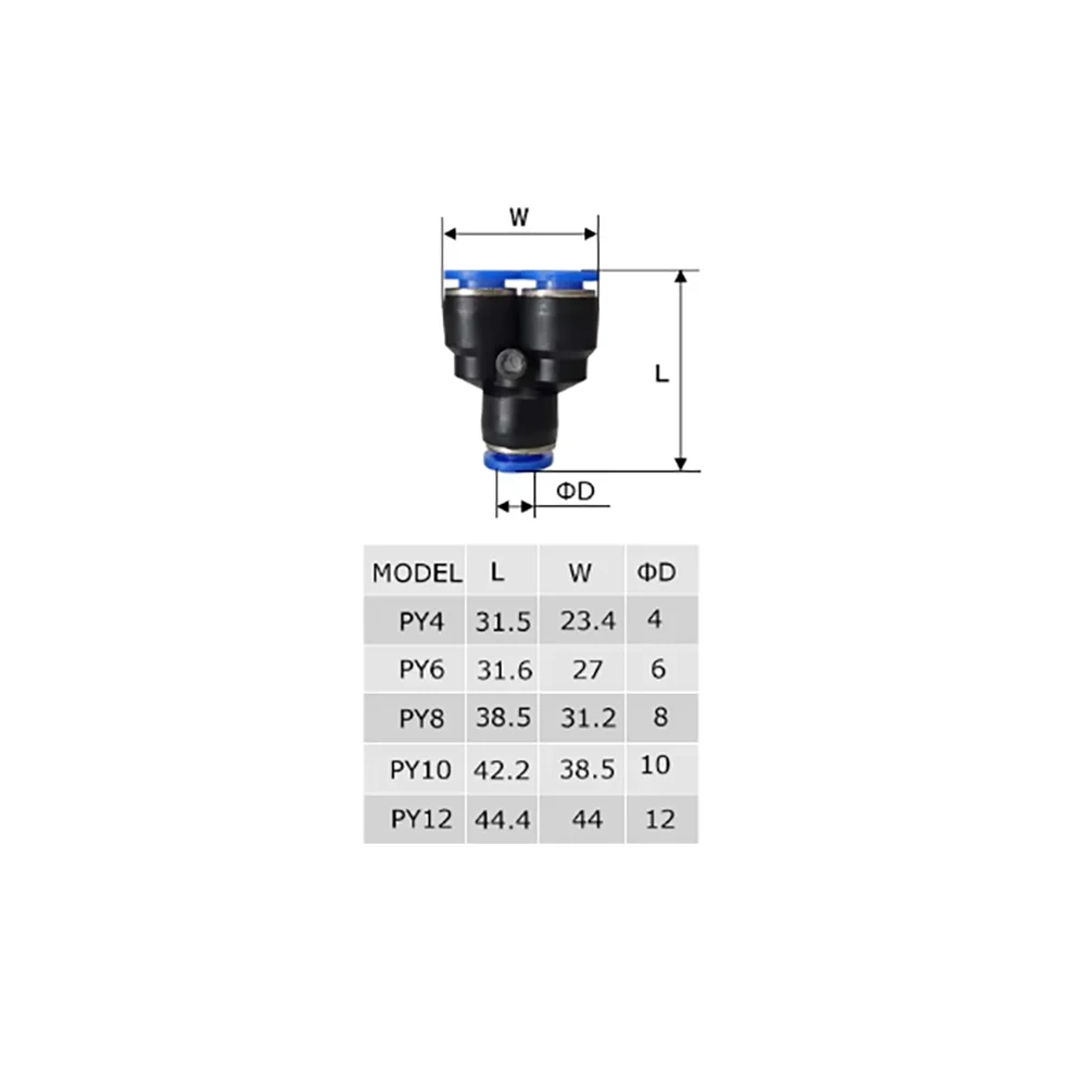 Pipe Fittings Plastic Pneumatic Connector Fitting Quick Push For Air Water Connecting PY PW Connect4mm 6mm 8mm 10mm 12mm Y Shape