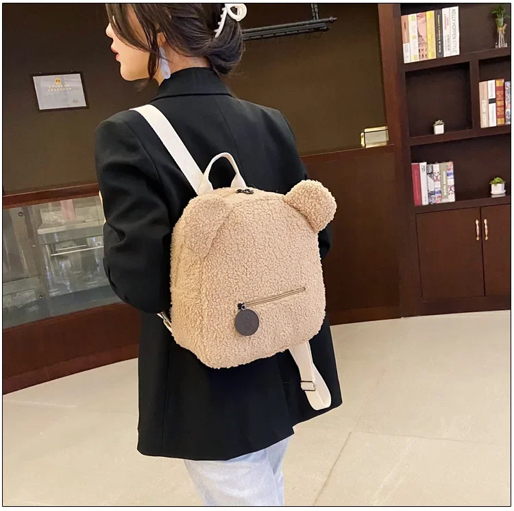 Cute Bear Ear Fleece Kids Girls Backpack Image 11