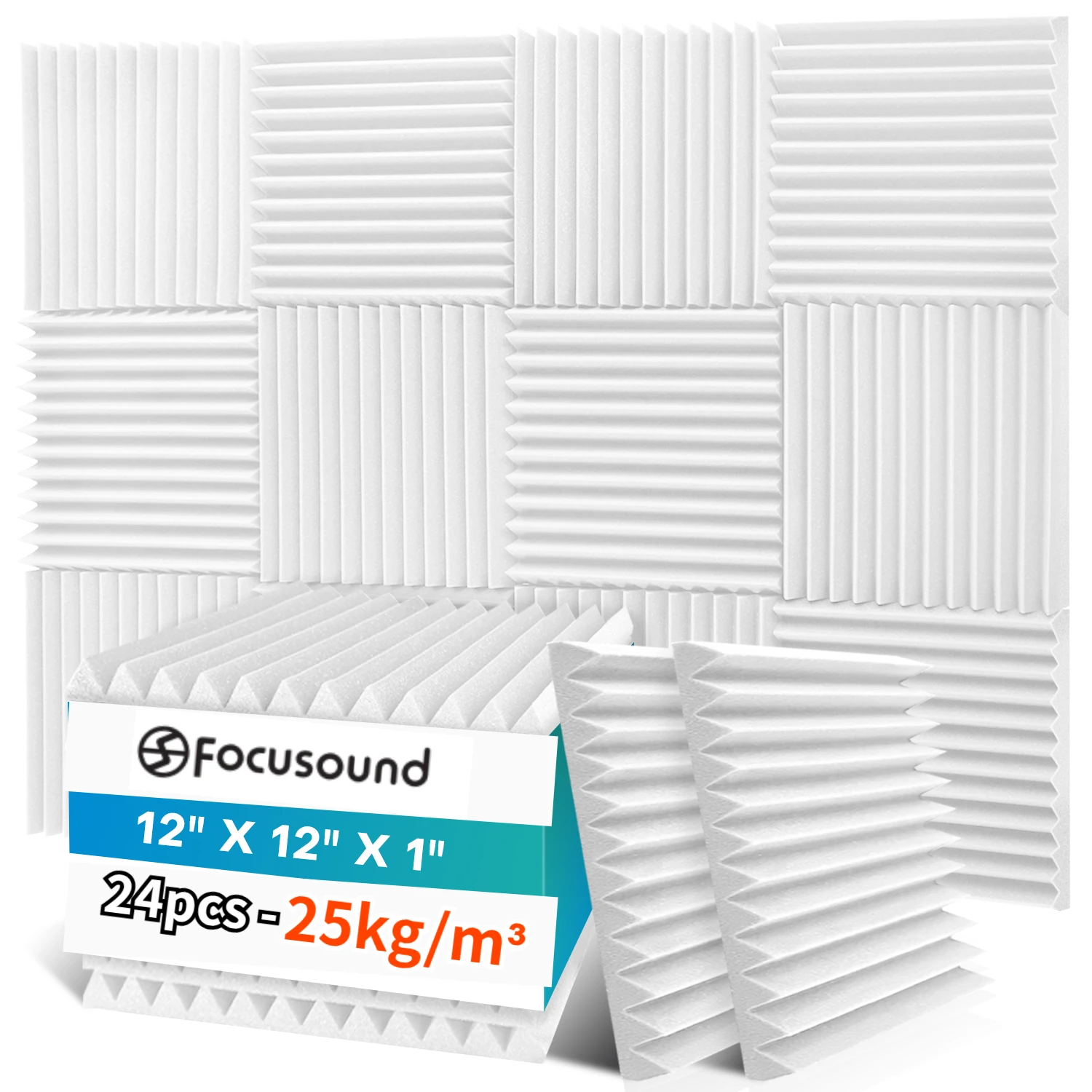 Focusound 24Pcs Studio Acoustic Foam 25kg/m³ Sound Absorbing Acoustic Panels Sound Proofing Treatment Panels Wall 30x30x3cm