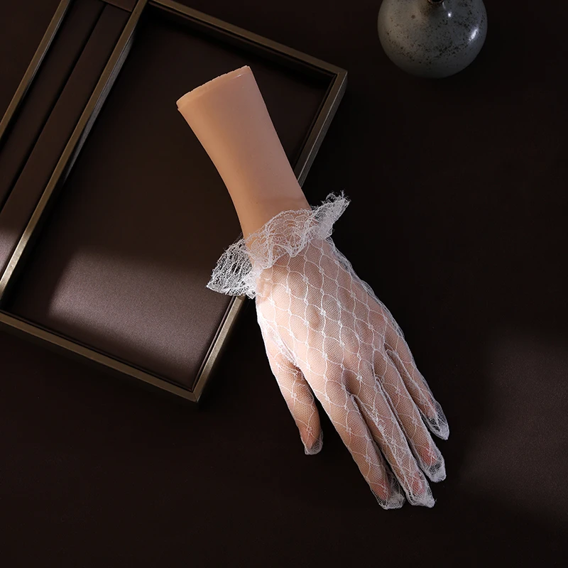 White mesh fingered short bridal gloves sexy transparent wrist length Wedding gloves suitable for women's wedding accessories wedding dress gloves