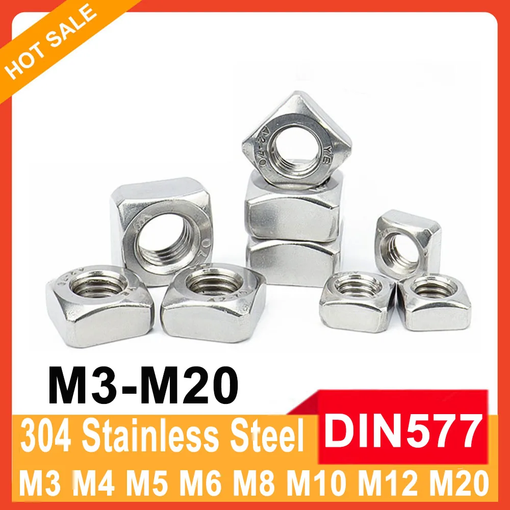 

1-/50pcs M3 M4 M5 M6 M8 M10 M12 M20 304 A2-70 Stainless Steel Square Nuts For Bolts Screws Bolt DIN557