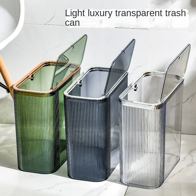 16L Transparent Household Large Trash Can Household Kitchen Plastic  Waterproof Storage Bucket Can Press The Bomb Cover Trash Can