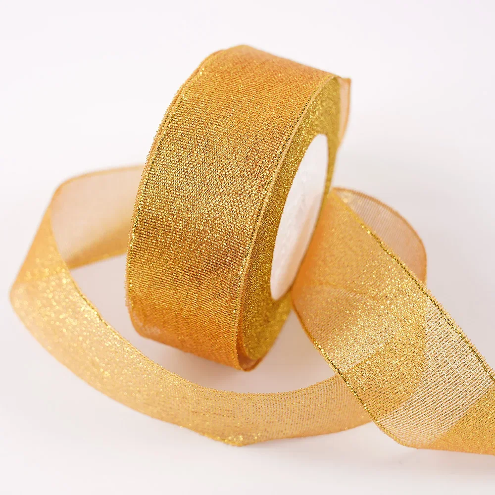 Glitter Organza Ribbon Bow for Decorations and Gift Wrapping, 40mm x 22m